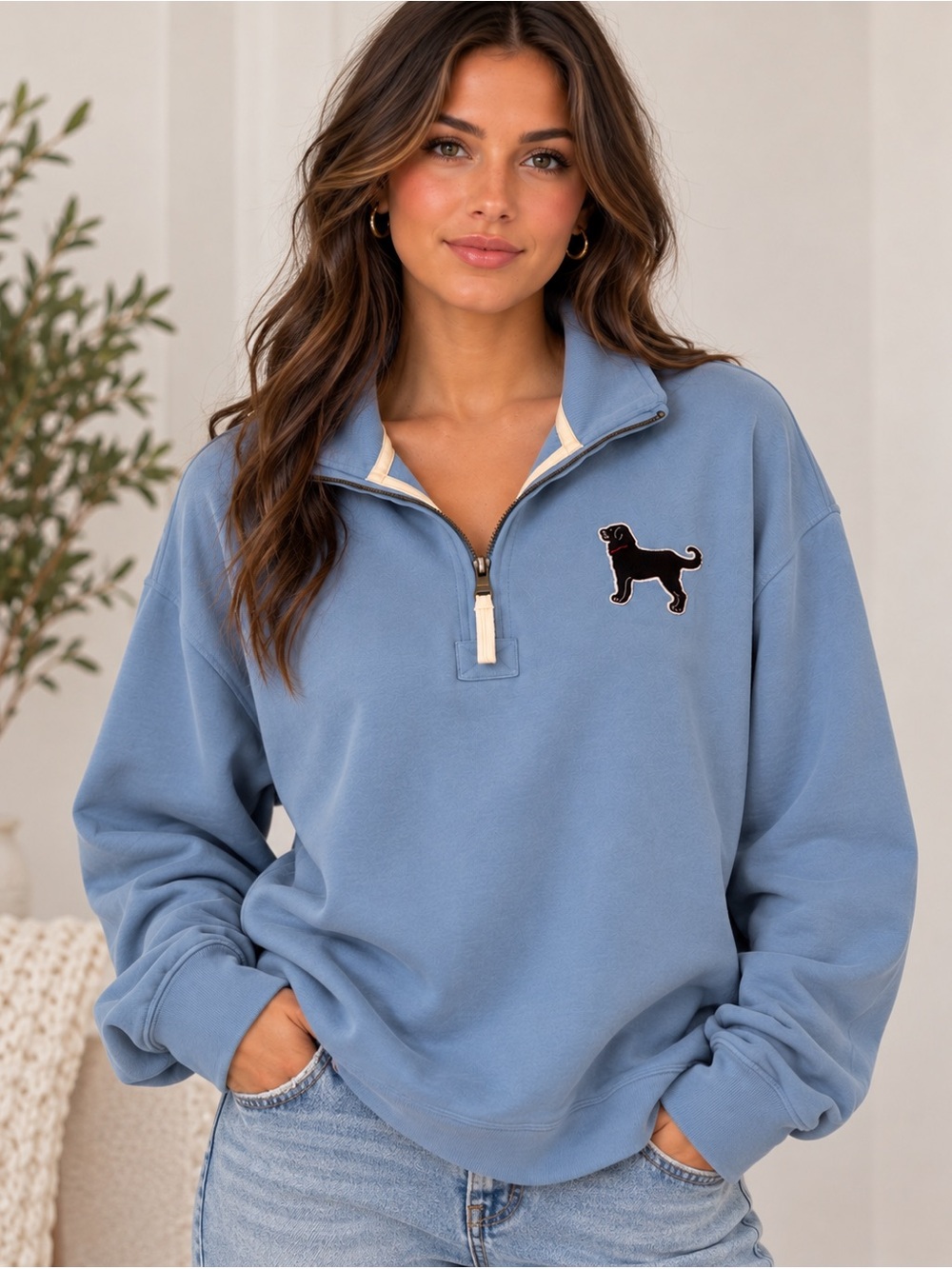 THE BLACK DOG VINTAGE COLLECTION- Blue crewneck with dog patch
